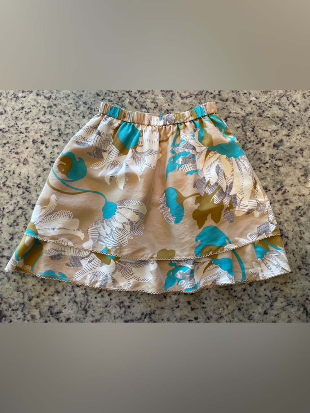 Anthropologie Odille 100% silk Floral-Accented Tiered Mini Skirt XS